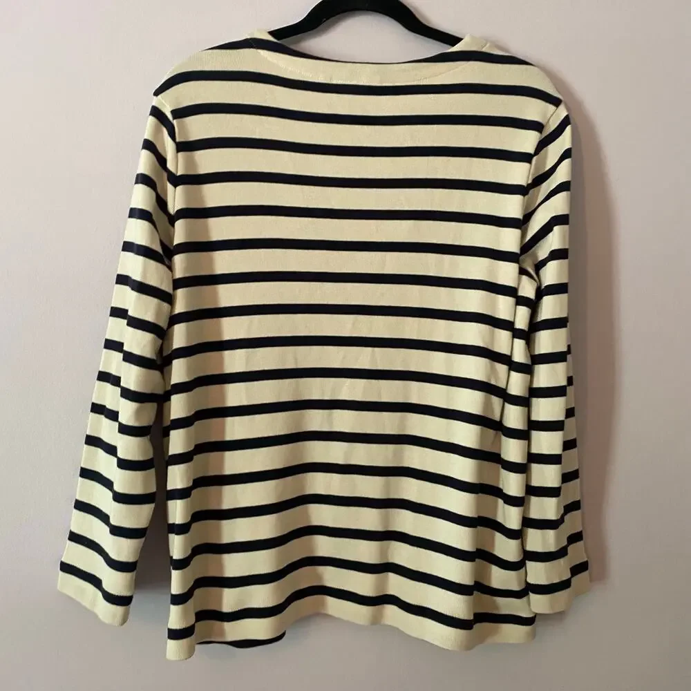 Chico's Blue Cream Stripe Popover Sweater Nautical Sailor Women's size 2 / Large